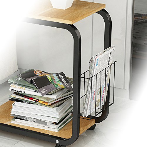 Soges Beistell-Tisch 51 x 30 x 56 cm Laptoptisch Notebookständer mit Rollen zum Bremsen für Notebook, weißen Ahornfarben - 9