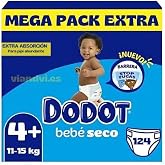 Dodot Baby Dry Extra Absorption Size 4+ (10-15 kg) Pack of 124 Nappies | Night Protection | Up to 12h Dry | Anti-Leak Barrier