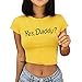 Produktbild Damen T-Shirts Piebo Teenager Mädchen Sommer Crop Tops Bluse Frauen Casual Englisches Alphabet Kurzarm T-Shirts Mode Hemd Pullover Oberteil Bauchfrei Sport Rundhals Shirt (XL, Yes Daddy Gelb)