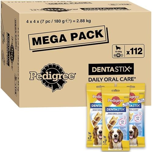 Pedigree Dentastix Daily Dental Dog Chews, medium, 112 bastoncini (4 x 4 x180 g)