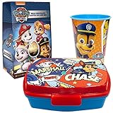 LIEFERUMFANG - Brotdose ca. 17 x 13 x 6 cm + TRINKBECHER 260ml + Geschenkset mit Milchschokoladen-Ei und -Riegel (enth. 62g Milchschokolade). Originalartikel von verschiedenen Herstellern zusammengestellt zu einem Set von JuniorToys