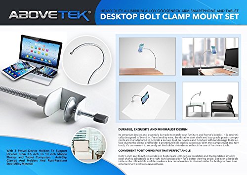 abovetek Heavy Duty Aluminium Schwanenhals Tablet Arm iPad iPhone Schreibtisch Halterung, mit 3 Klemmen Passform 8,9 cm ~ 25,4 cm iPad mini Air iPhone 6 6S + 7 7 Plus Samsung Galaxy S7 Note5, solider Boden Leicht Bend stark und flexibel Arm, Best Tablet Handy Desktop Ständer für Büro Küche Bett - 9