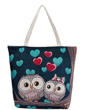 YAANCUN Eule Leinwand Tasche Vintage Strand Handtasche Frauen Casual Shopping Reisetasche