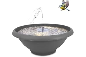 matches21 HOME & HOBBY XL Solarbrunnen Set für draußen - große 50 cm Schale grau als Garten-Brunnen Spring-Brunnen