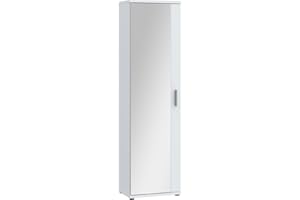 ‎FORTE FORTE NET106 Schrank 50, Schuhschrank, Garderobenschrank, Abstellraum, Drehtürenschrank, 1-türig mit Einlegeböden, Weiß mit Spiegel, 50 cm breit x 180 cm hoch x 35 cm tief
