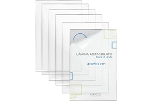 CHELY INTERMARKET Láminas Metacrilato 40X50 CM 0.7 MM Pack 6 Unidades Plexiglass Transparente Resistente Para Manualidades Marcos Pantallas Protección Fotografías Cristal Acrílico Plástico Duro