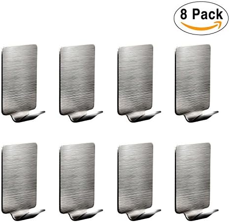 Wall Hooks for Hanging Coat/Towel/Home Accessorise, Heavy Duty Stainless Steel Self Adhesive Hanger, Wide, 8 Pack, Chrome