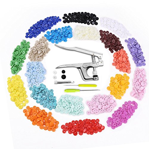SNAP Zange + T5 Druckknoepfe, Aodoor 300 Set T5 Plastikdruckknöpfe Druckknopf in 20 Farben und eine Zange Buttons für Scrapbook Naehen DIY Basteln