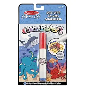 Melissa & Doug On The Go ColorBlast No-Mess Coloring Pad, Sea-Life (24 Color-Reveal Pictures, Invisible Ink Marker)