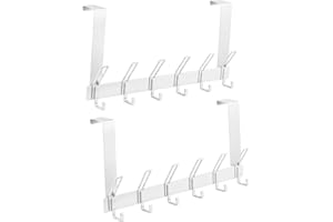 HUAJIAO Over Door Hooks, 6 Hooks Over Doors Hanger 2 Pack Heavy Duty Coat Hooks with Rust Resistant Door Hook Coat Rack for Towels Jackets Purses Bags Clothes Robes (White)