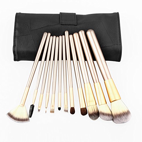 ShineMore Makeup Brush Set Perfect Gift For Ladies (12PCs come with a soft leather bag -2 colors) (Black)