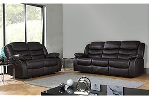 DProT Recliner Sofa Leather bonded Reclining Lazyboy Sofa Suite Sofas Chair 3 2 or 1 Colour Brown (2 Seater + 3 Seater Sofa)