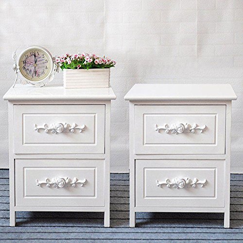 Yaheetech 2x Shabby Chic White Bedside Table Unit with 2 Chest Drawers Storage Cabinet