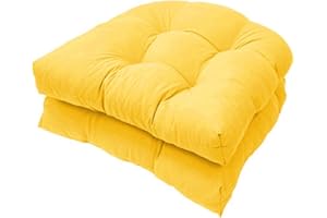 FYHTC 2 Pieces U Shaped Cushion Sofa Rattan Chair Cushion Wicker Seat Cushion Chair Cushion for Indoor and Outdoor Use, Patio Cushion(Yellow)