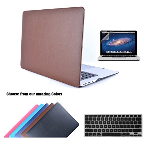 Macbook Air 13 Hülle Case Tastaturschutzfolie Displayschutzfolie 3 in 1 Kit, TECOOL [Ultra Dünn Serien] Leder Hartschale Schutzhülle Case für MacBook Air 13.3 Zoll Modell: A1466 und A1369 - Braun