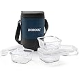 Borosil Elite Borosilicate Glass Lunch Box | Set of 3 (320 ml Each), Square | Microwave & Dishwasher Safe, Leakproof | Tiffin for Office/School/College | Transparent