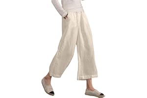 Famulily Women's Summer Comfy Cotton Linen Cropped Trousers Wide Leg Lounge Pants with Pockets