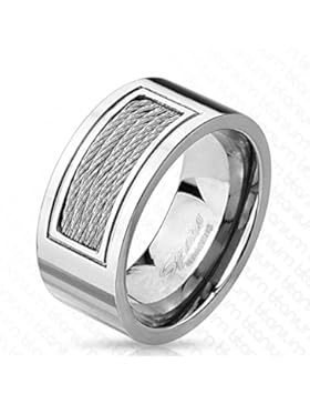 Paula & Fritz® Titan Ring silber 10 mm breit Eingelassene verdrahtete Kabel verfügbare Ringgröße 60 (19) – 69...