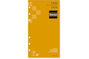 Finocam - Recambio agenda Classic 2026 Semana Vista Horizontal | Enero - Diciembre (12 meses) | Recambio anual agenda C999 con 6 taladros - Español