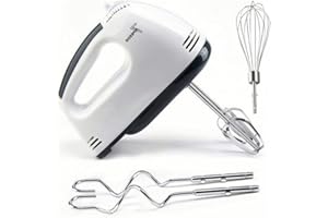 LEAFLAI Batteur électrique à main, 7 niveaux, comprend 2 fouets, 2 crochets pétrisseurs en acier inoxydable, 1 fouet, passe au lave-vaisselle