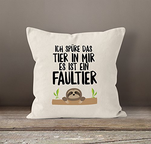 Faultier Kissen-Bezug Ich spüre das Tier in mir, es ist ein Faultier Kissen-Hülle Deko-Kissen 40×40 Baumwolle MoonWorks® natur Pullover - 2