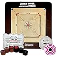 Siscaa Jumbo Fighter Natural Brown Carrom Board 36mm Fast English Birch Ply Best Carrom Board ( Includes Siscaa Legend Special Editon Coin Set and Genius Striker )