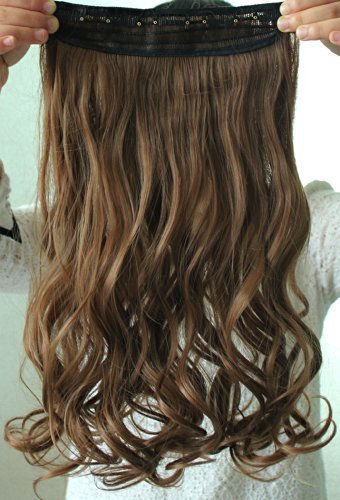 20" 22" 3/4 Full Head Clip in Hair Extension NOT Human Hair One Piece 5 Clips (20" Curly/Wavy, 8-Chocolate brown)