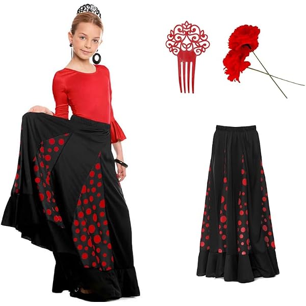 Jupe Flamande Pour Fille Avec Volant - Danse Flamenco Élégante Rouge Ou Noire
