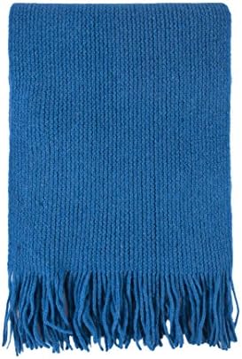 Men's and Ladies' Hawick Knitwear Lambswool Plain Fringed Scarf-Neptune-One Size