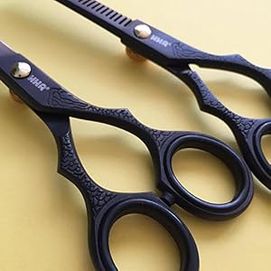 Professional Barber Hairdressing Scissors Thinning Hair Cutting Set 5.5'' 1 YEAR WARRANTY MATTE BLACK - Image 3