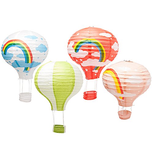Hot Air Balloon Paper Lampshade (Blue and White Clouds with Rainbow) by TGO