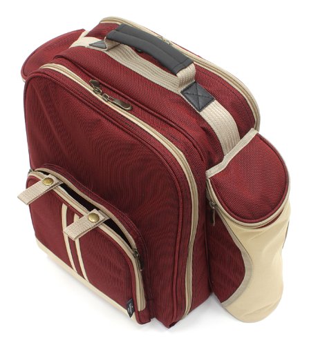 The Greenfield Collection BPS4RDH Super Deluxe vier Personen luxus Picknick Rucksack, weinrot - 6