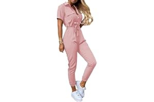 ORANDESIGNE Femmes Combinaison Ete Jumpsuit Col V Manche Courte Taille Haute Casual Combishort Été Long Pantalon Romper Mode Jumpsuit D'été Chic Élégant Slim Pantalon