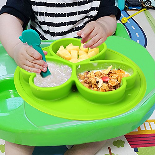 TOPQSC Babyteller mit dem Saugnapf Silikon Tischset Platzmatte leichte Reinigung Teller für Baby und Kinder - 2