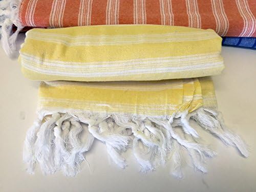 Turkish Pestemal Hammam Towel Bath Shower Beach Gym Yoga Travel Towel Peshtemal Spa Sauna Hammam Wrap Coverup Picnic Beach Blanket 100% Cotton Sarong Fouta Pareo Unisex [Energy Class A+++] From UK (Yellow)