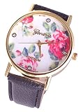 IhnSie Damen Uhren English Design Rosen Gold Damenuhren Armbanduhr Rosen Schwarz