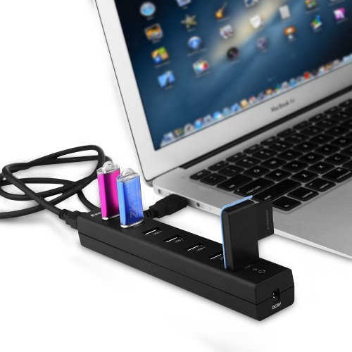 EasyAcc® Superspeed USB 3.0 7 Port Hub Bus Powered und Self Powered 2 in 1 Hub mit 1 Meter USB Datenkabel für Mac,iMac,MacBook Pro Air,Ultrabooks,Microsoft Surface RT,Laptops,Raspberry pi,drucker, etc; Schwarz - 6