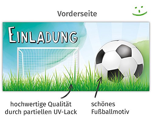 Set: 12 große Fussball Einladungskarten mit 12 Umschlägen zum Kindergeburtstag oder zur Fußball-Party | Kinder Geburtstag-Einladungen Karten Feier Jungen - 4