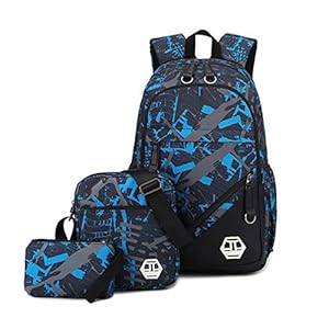 Mioy Tres Piezas Set Adolescentes Mochilas Escolares Lona Estampados Mochila Hombres 15 Pulgadas Ordenador portatil Backpack