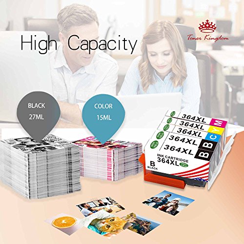 Toner Kingdom 5 Pack  1 Set   1 x Negro  Compatible HP 364XL 364 Cartucho de tinta Compatible para HP Photosmart 5510 5511 5512 5514 5515 5520 5522 5524 6510 6520 6512 6515 7510 7520 7515 B8550 B8558 B110c B010a C5370 C5383 C5388 C6324 C6380 D5460 D7560 C310a C410a B209a B210a HP Deskjet 3070A Impresora