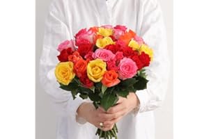 Fleurs et Délices - Brassée de Roses Multicolores - Fleurs Fraîches - Bouquet de Roses Multicolores, Issues du Commerce Équitable, Idée Cadeau, 35 Tiges