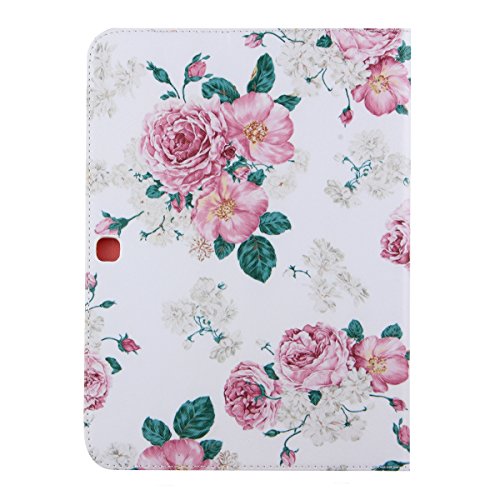 Samsung Galaxy Tab 4 10.1 Hülle,Ukayfe Weiß Pink Rose Blumen Painted Schutzhülle fur Samsung Galaxy Tab 4 10.1 SM-T530 Ledertasche Lederhülle Smart Case Cover,[Bunt Muster Design] Kunstleder Tasche PU Leder Schutzhülle Brieftasche Etui Schale Hülle for Samsung Galaxy Tab 4 (10.1 Zoll) SM-T530 mit 1 x Schwarze Eingabestift - 3