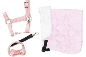 Panduro Hobby - Juego de cabestro de caballo, manta de lana + cabestro de nailon para caballos con hebillas de metal + correa para accesorios de caballos de pasatiempo, color rosa