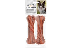 Croci King Bone - Ossa per Cane Gusto Bacon, Snack Premio masticativo per Cani in Pelle Bovina Naturale, Dental Stick per la Pulizia dei Denti, 15 cm - 2 pz