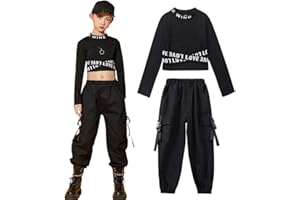 SXSHUN Tuta da trainning da bambina, 2 pezzi, abbigliamento da street dance per bambini, top + pantaloni cargo, abbigliamento da danza primaverile e estivo