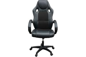 Panana Chaise Fauteuil Siège de Bureau Hauteur Réglable Sportive, Diverses Couleurs au Choix, 61,5 x 72 x (112-122) cm (Noir)