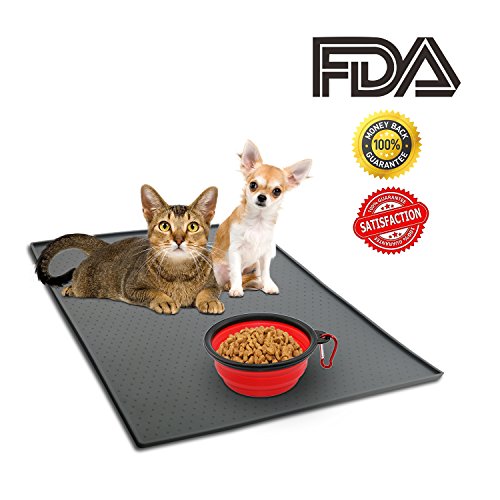 Philonext Pet Food Mat, Pet Dog Bowl Placemat, Square Silicone Waterproof Non-slip Pet Feeding Mat (Grey)