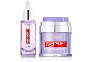 L'OREAL PARIS L'Oréal Paris Routine Rimpolpante e Anti-rughe, Con Siero Viso e Crema-Gel, Pelle Idratata più a Lungo, Rughe Ridotte, Con Acido Ialuronico, Revitalift Filler