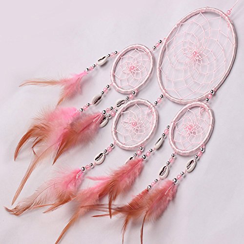 Demiawaking Schön Handwerk Dream Catcher Traumfänger mit Federn fuer Haus Schlafzimmer, Garten, Fenster, Wand ,Auto usw. Hängende Dekoration,und als Geschenk (Pink) - 2