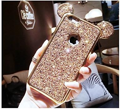 Sparkly Sequin Mouse Ear Novelty Cute Design Glitter Bling Phone Case Cover For iPhone X/6/6s 6plus 7/7plus 8/8plus Shock-Absorption Bumper (iPhone 7plus/8plus, Mouse Gold)